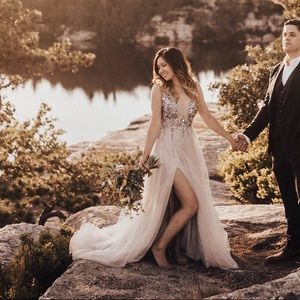 Silver tulle gown with jewel embellishments